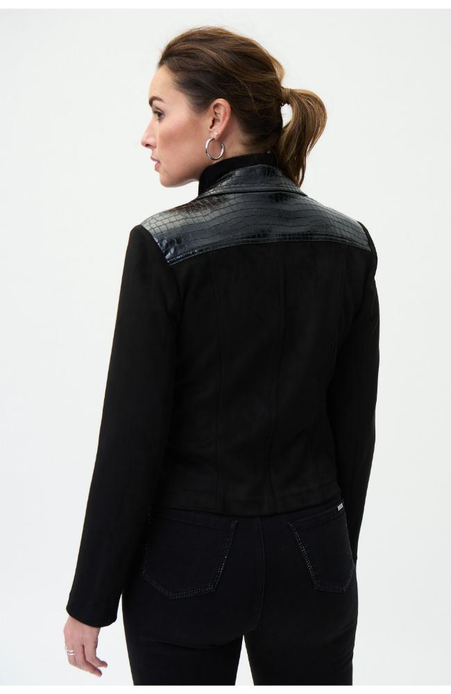 Leather Croc Jacket in Black