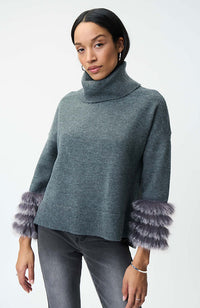 Cowl Neck Sweater Faux Fur Trim
