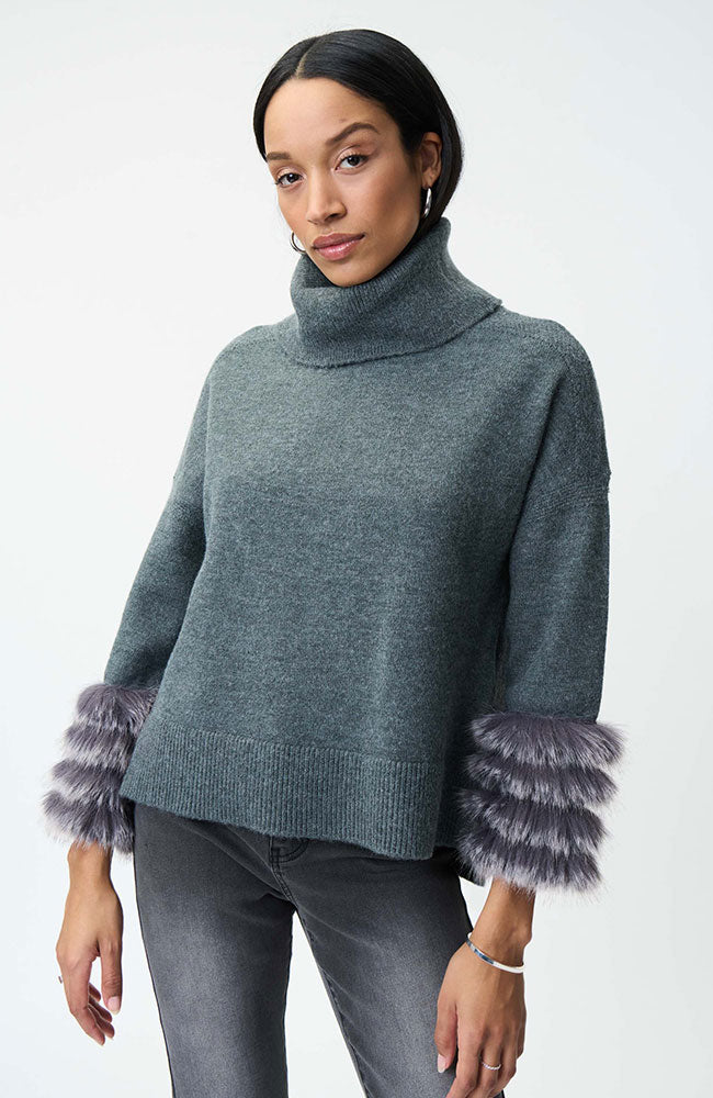 Cowl Neck Sweater Faux Fur Trim