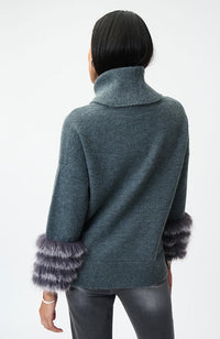 Cowl Neck Sweater Faux Fur Trim
