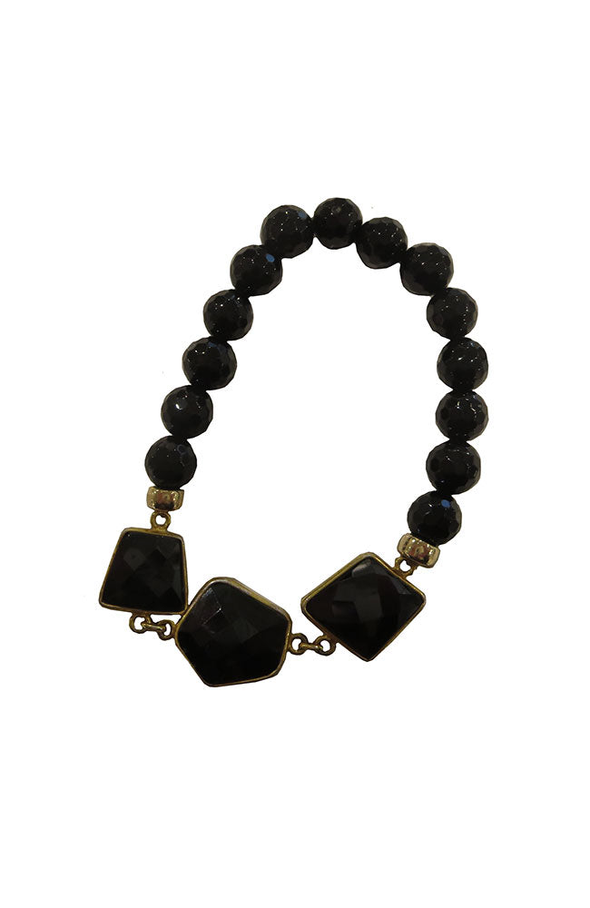 3 Gem Black Beaded Bracelet