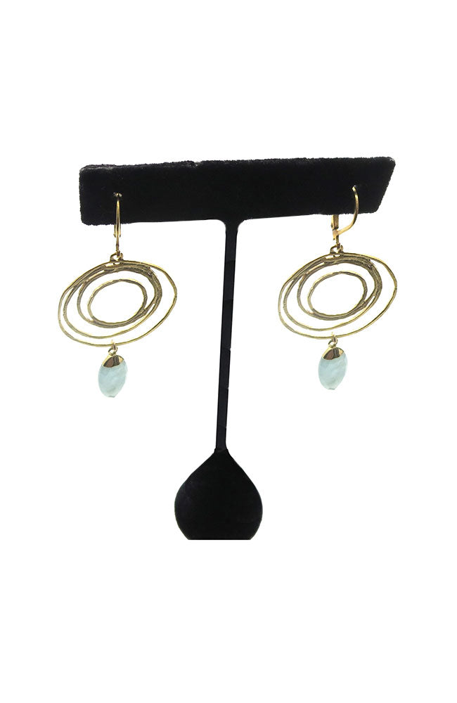 Aquamarine Drop on Circle Swirl Earrings