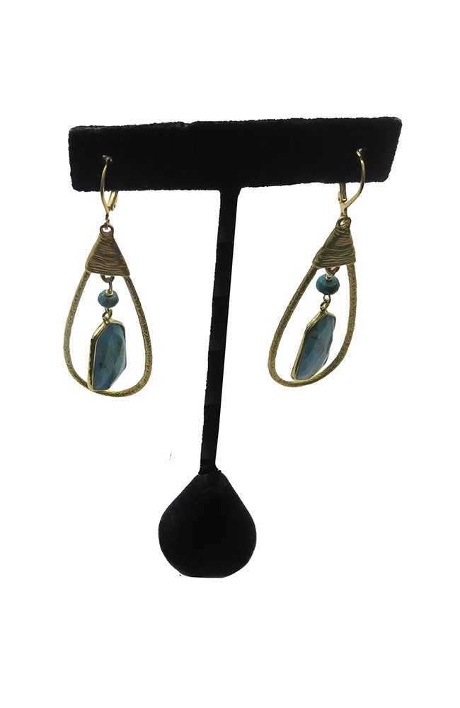 Turquoise Gem in Tie Hoop