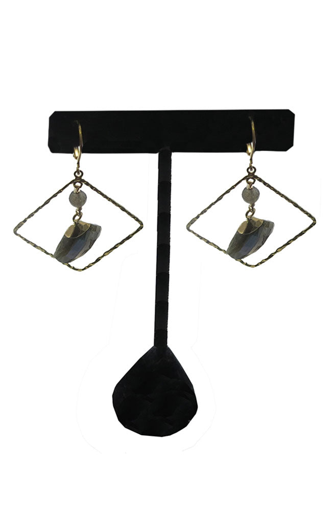Labradorite Fan in Diamond Hoop