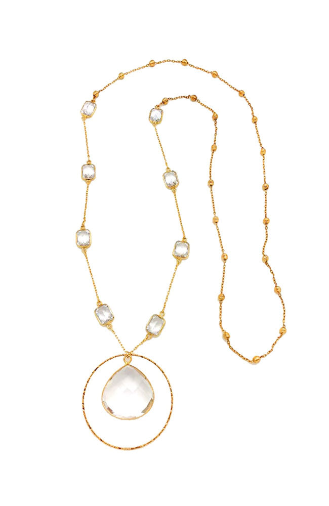 Quartz Bezel Hoop CZ Necklace