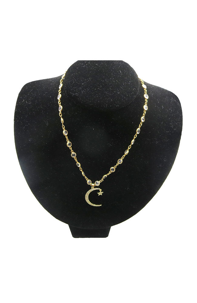 Star and Moon Quartz Bezel Necklace