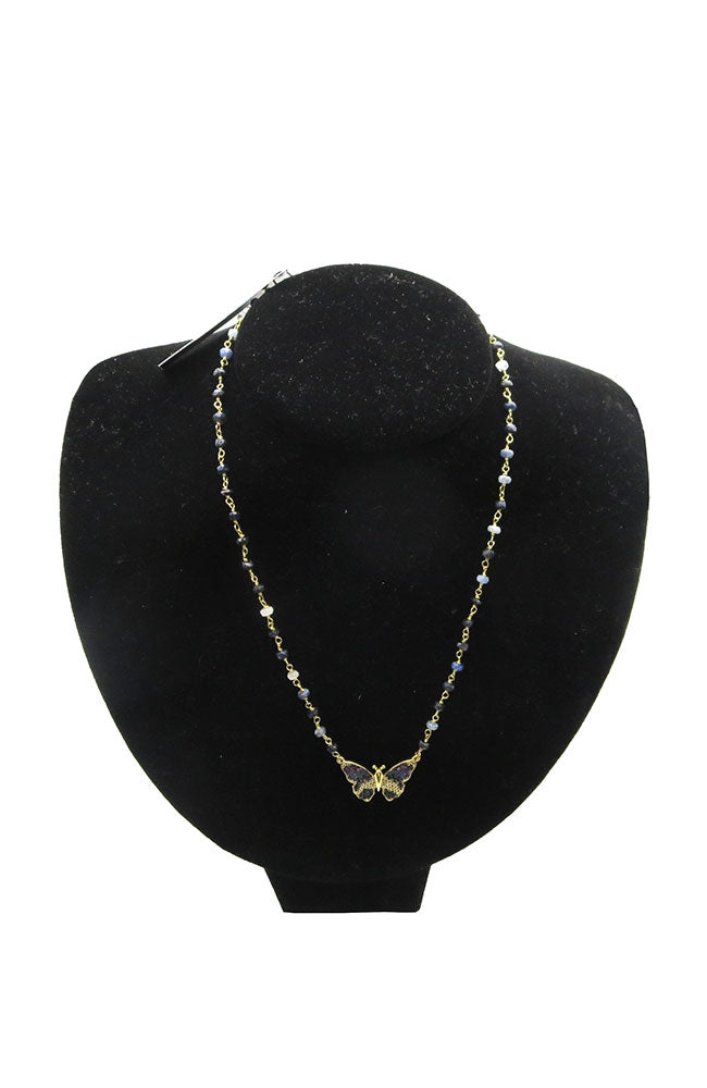 Small Blue Sapphire Butterfly Necklace