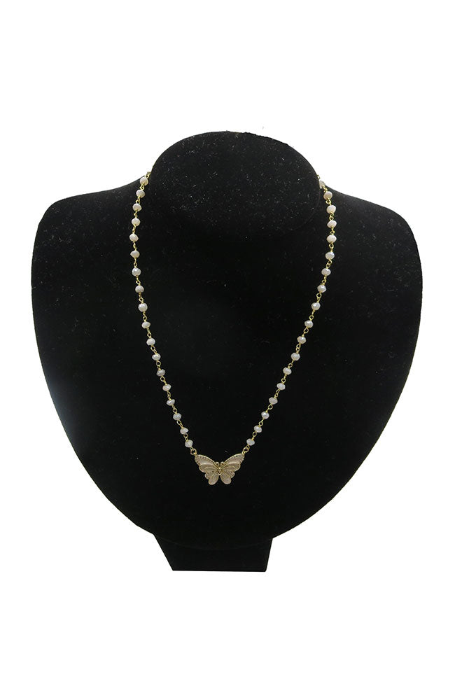 White Moonstone Butterfly Necklace