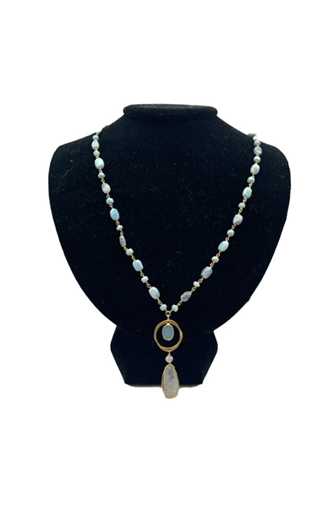 Larimar Long Moon Necklace