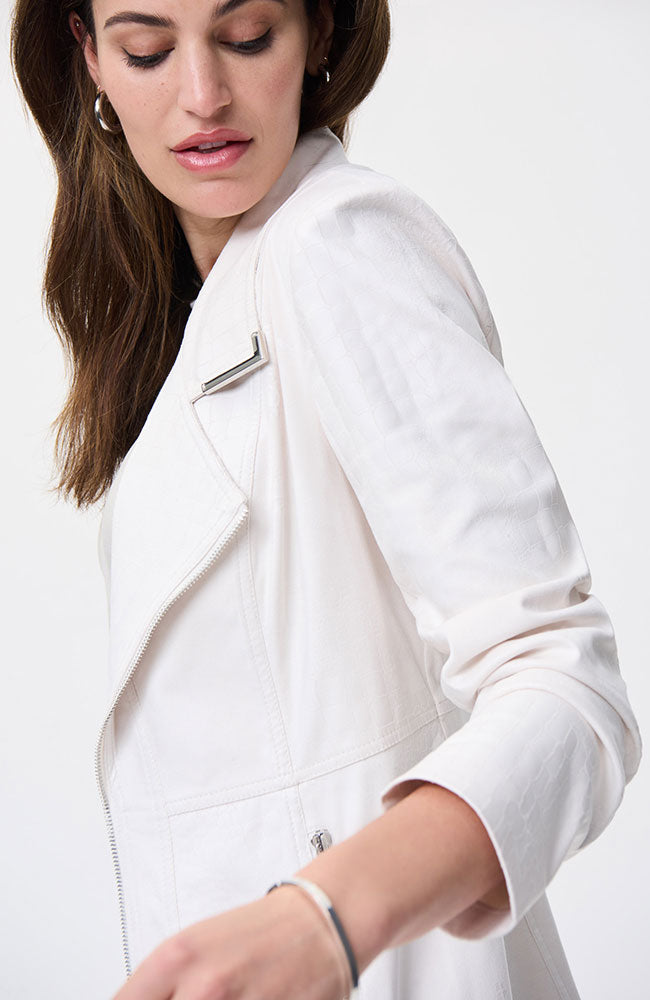 Long Leather Blazer Ecru