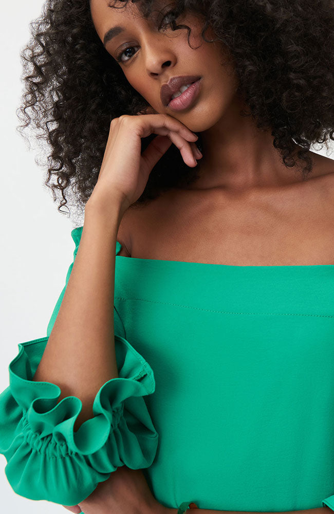 Off Shoulder Ruffle Sleeve Dress