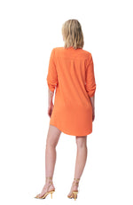 Zip Neck Dress with Button Tab Sleeve