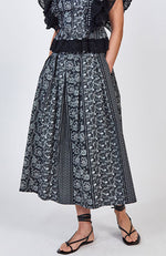 Alexis Skirt in Black Floral Stripe
