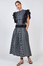 Alexis Skirt in Black Floral Stripe