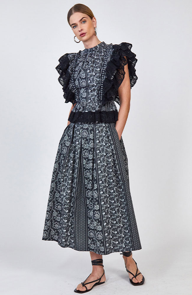 Alexis Skirt in Black Floral Stripe