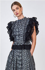Eliza Top in Black Floral Stripe