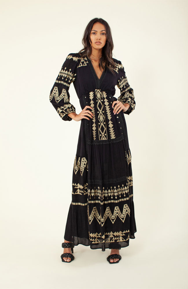 Maxi Dress in Black Multi Print