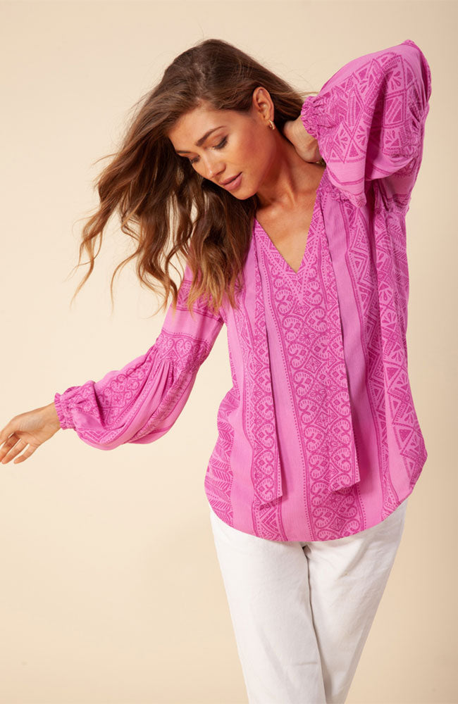 Long Sleeve Top in Violet Print