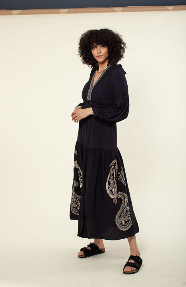 Long Sleeve Tiered Maxi Black