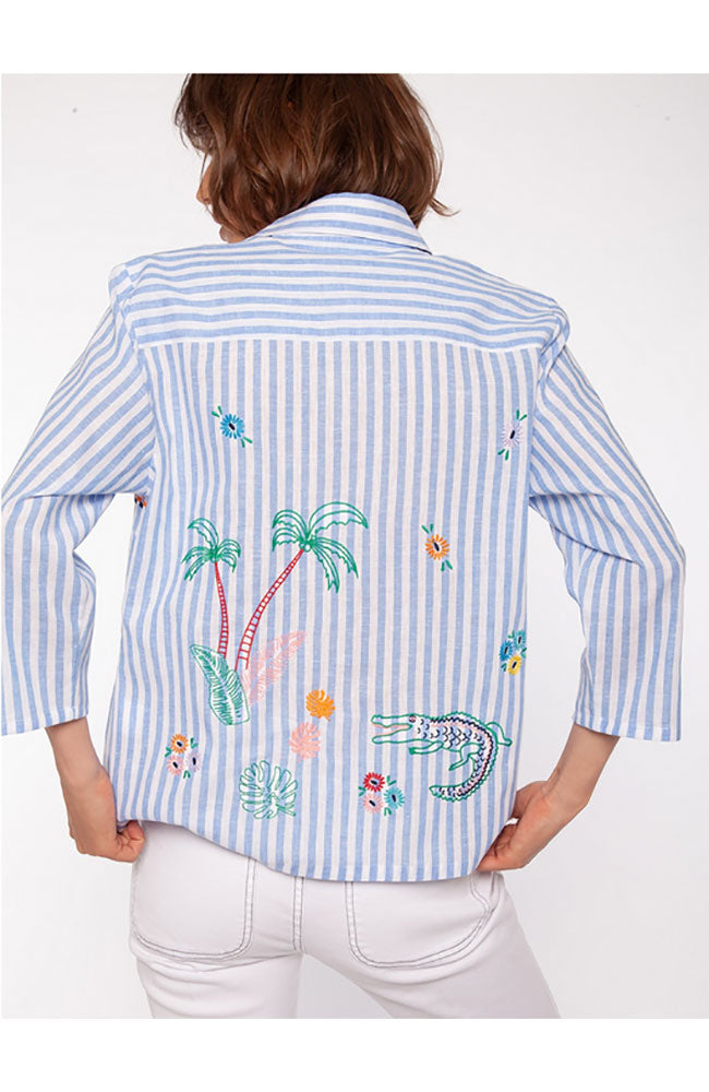 Blue Stripe Embroidered Blouse