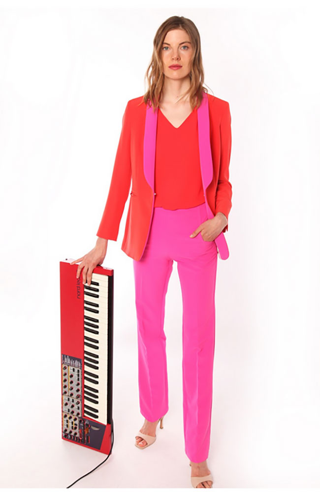 Coral Crepe Jacket Fuschia Collar