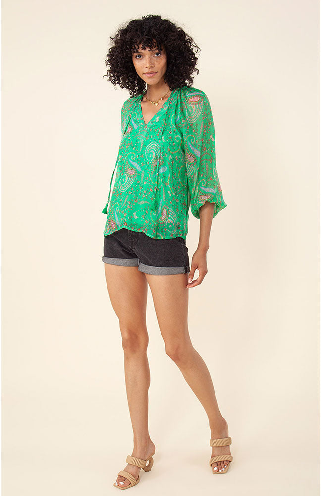 Long Sleeve Tie Top Emerald