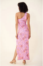 One Shoulder Maxi Print Dress Pink