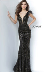 Beaded Feather Sleeve Gown