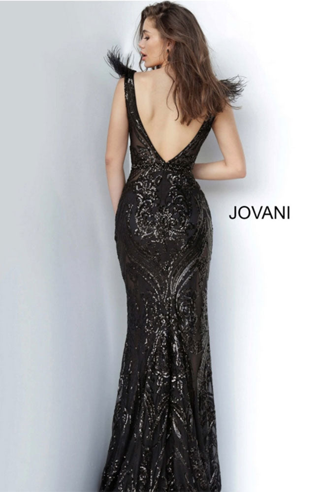 Beaded Feather Sleeve Gown