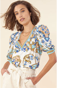 Short Gathered Sleeve Top in Ivory