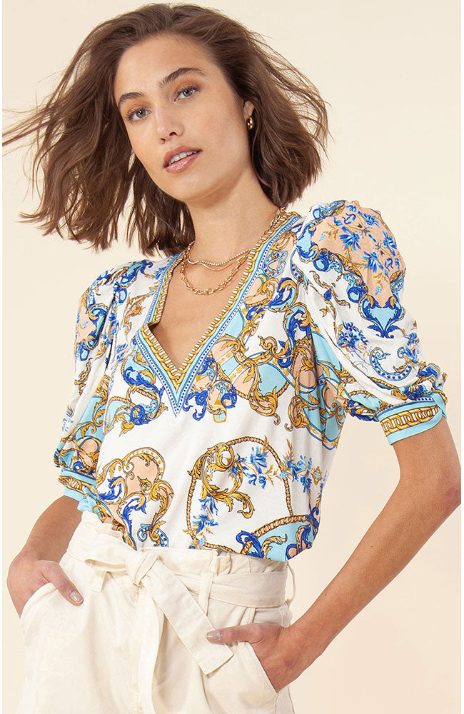 Short Gathered Sleeve Top in Ivory