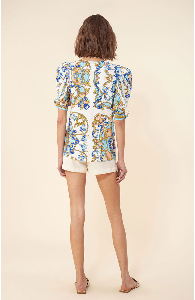 Short Gathered Sleeve Top in Ivory