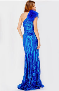 One Shoulder Dress with Feathers