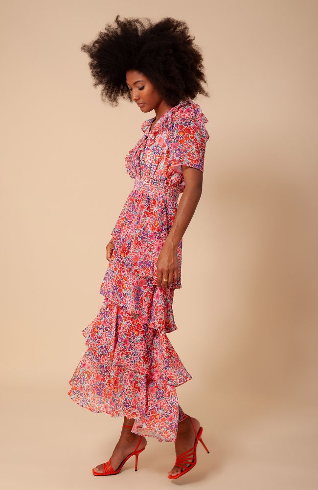 Short Sleeve Maxi Dress in Red