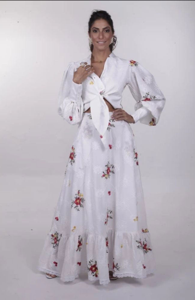 Chiara Blouse & Skirt Set in Ivory Floral