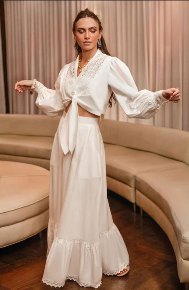 Chiara Blouse & Skirt Set White
