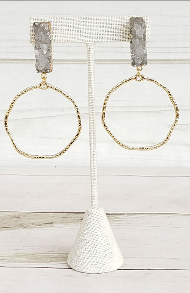 Druzy Rectangle Earring with Branch Circle