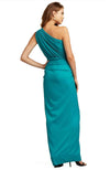 One Shoulder Ruffle Gown in Teal