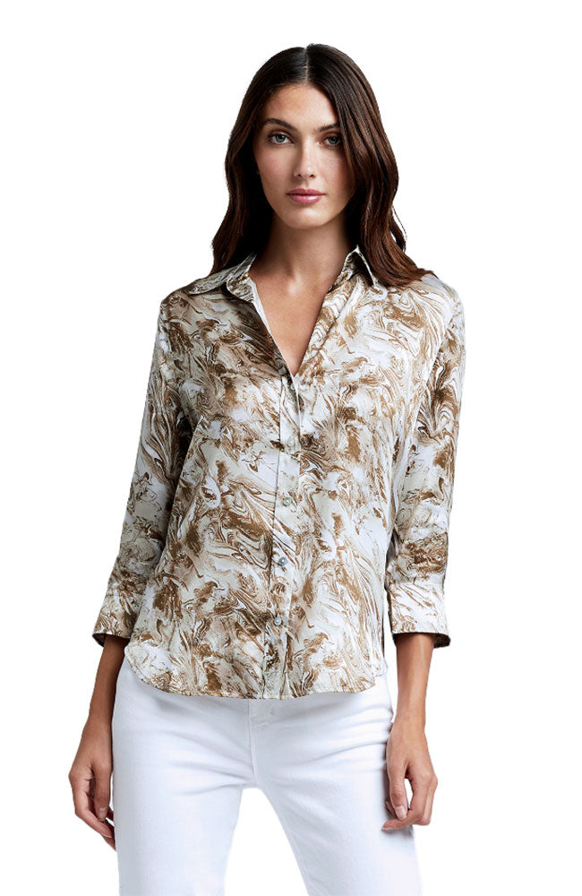 Dani 3/4 Slv Blouse Tan Marble