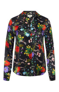 Tyler Long Sleeve Blouse in Black Botanical Snake