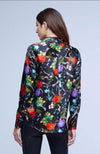 Tyler Long Sleeve Blouse in Black Botanical Snake