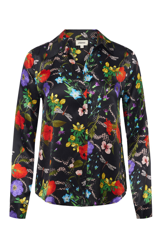 Tyler Long Sleeve Blouse in Black Botanical Snake