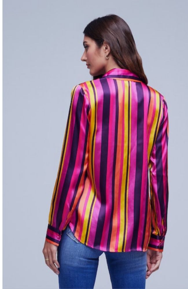 Hailie Long Sleeve Blouse in Pink Stripe