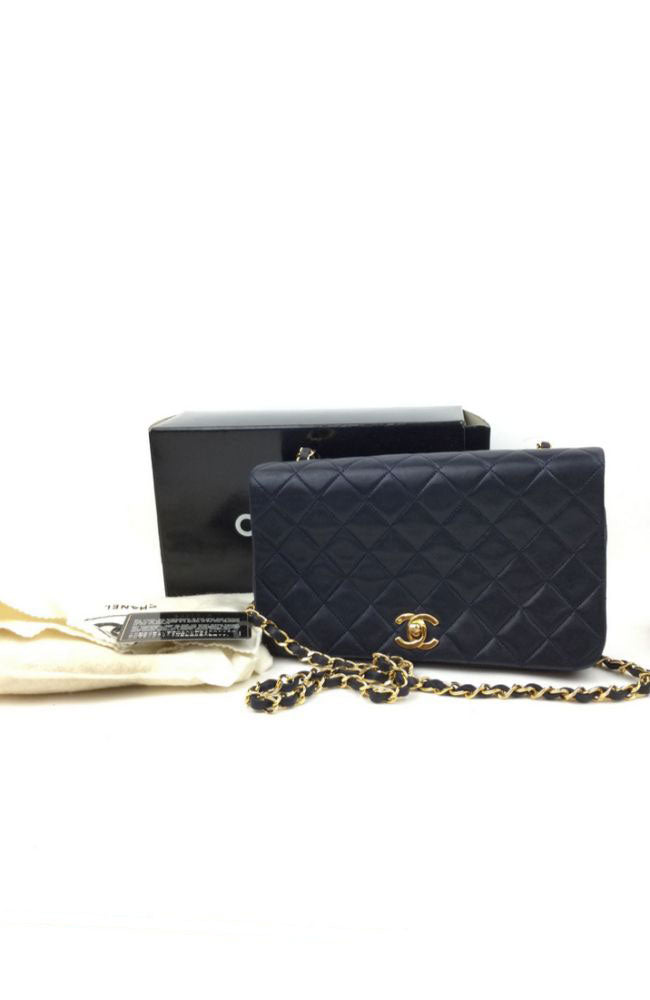 Chanel Lambskin Med Vintage FF Navy Condition B