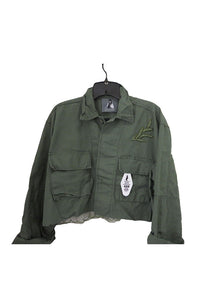 Crop Olive Linen Jacket Evergreen Back