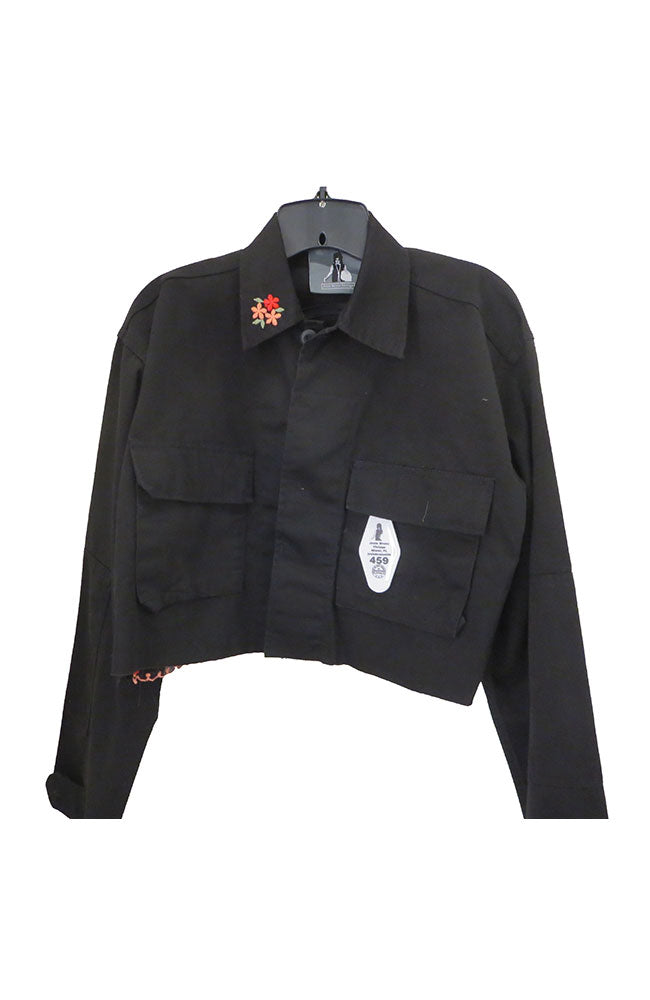 Crop Black Jacket with Organza Floral Back