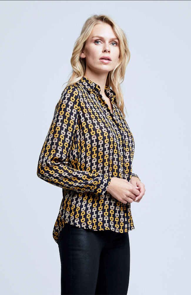 Nina Long Sleeve Blouse Midnight Rust Buckles