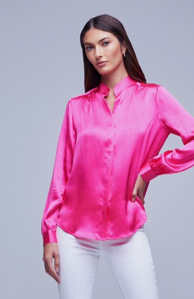 Bianca Band Collar Blouse Pink Glo