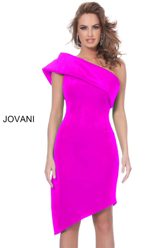 One Shoulder Cocktail Dress in Fuchia