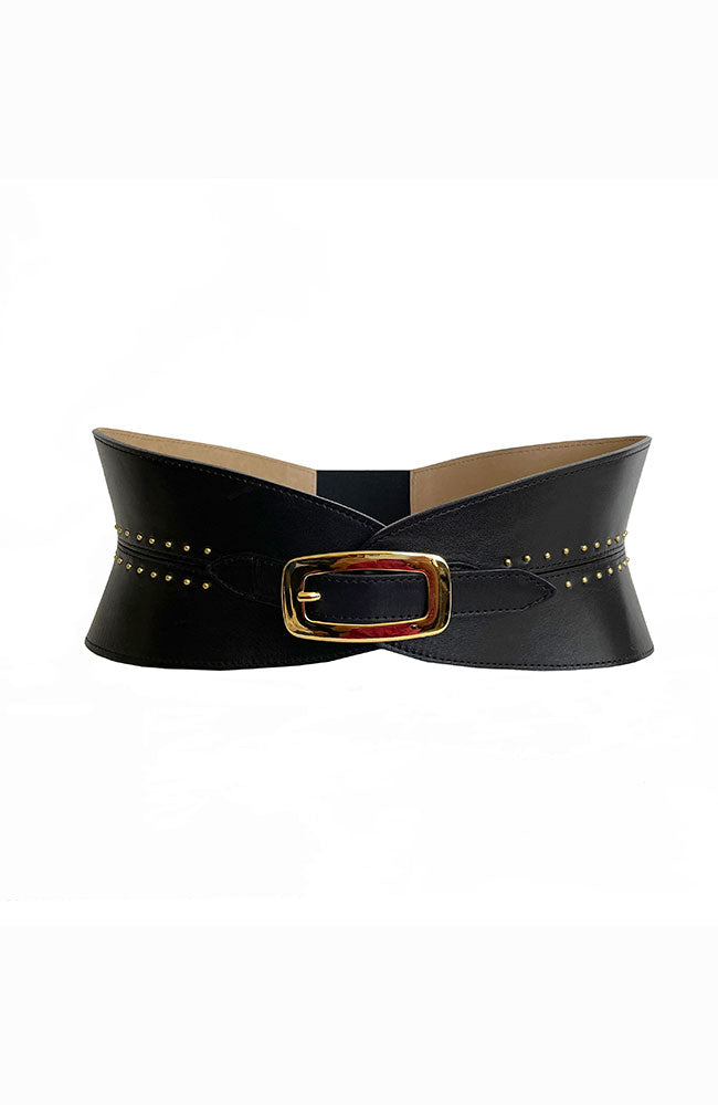 Leather Waist Belt Black Gold